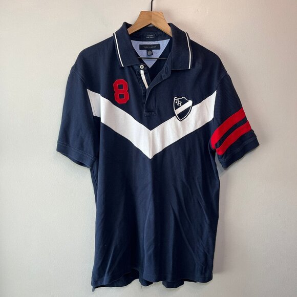 Tommy Hilfiger Men's Custom Fit Cotton Polo Shirt Navy Red White Size X-Large - Picture 1 of 5